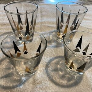Anchor Hocking Black and Gold Geometric Atomic Arrow glasses 2 4 Inches, 2 3 inc